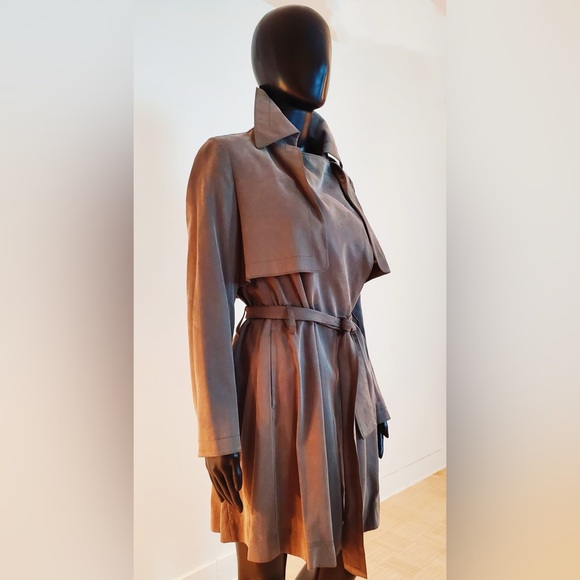 Club Monaco Soft Olive Trench Coat Suede Raincoat Overcoat - Picture 3 of 12